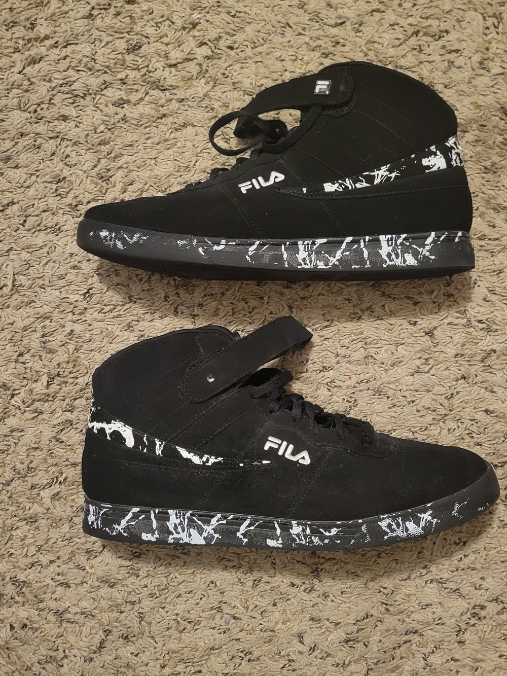 Fila Black High-Top Sneakers with White Marble Accent